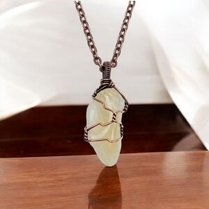 Citrine Necklace Jewelry Men Women Yellow Crystal Stone Copper Handmade Artisan